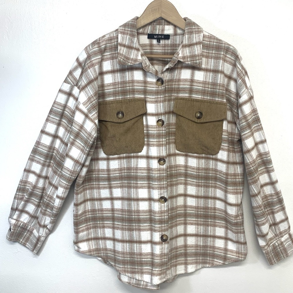 Mine Flannel Cotton Shirt Jacket Men Large Corduroy Pockets‎ Casual Western Work